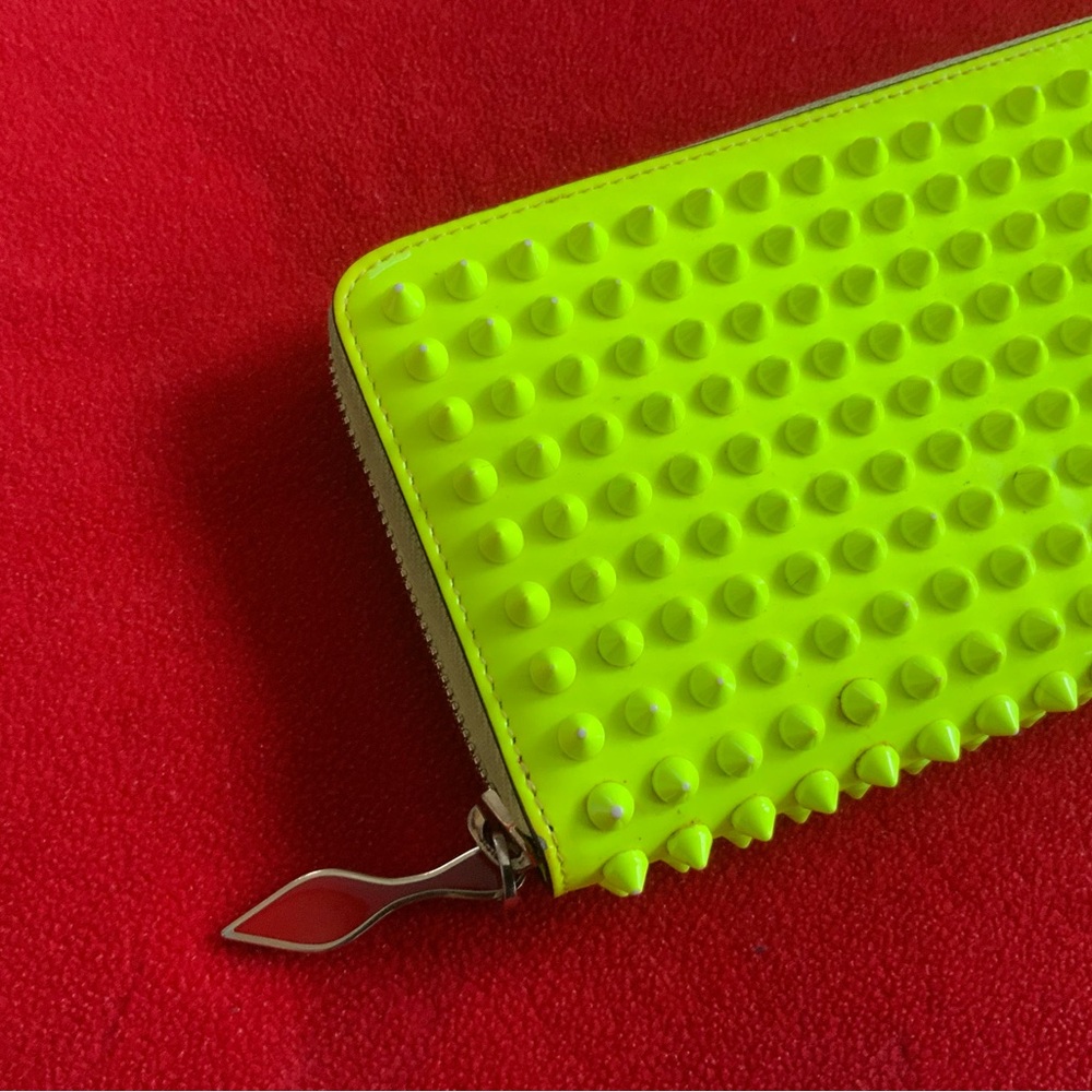 Christian Louboutin Panettone Neon Zip Around Studded Clutch Fashion Wallet - Picture 5 of 16